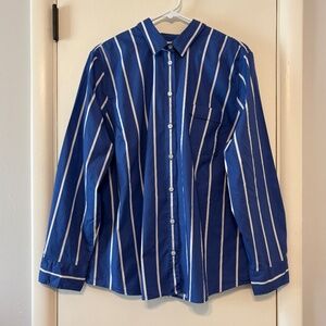 J. Crew #BT991 Women's Plus Lightweight Blue Stripe Button-Front Shirt Top 2X